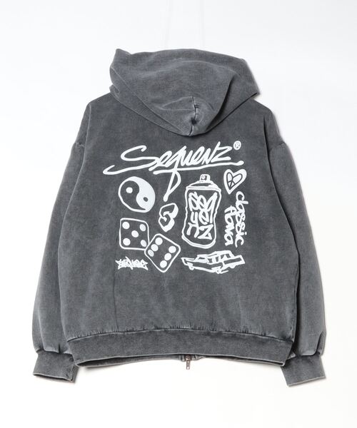 SEQUENZ(シークエンズ)の「【SEQUENZ/シークエンズ】LOGO MOTIF WASHED ZIP P/K / 裏起毛 アートワークデザイン スノーウォッシュ加工 ジップアップパーカー(パーカー・メンズ・ピンク/ダークブラウン/ネイビー/ブラック・M/L/XL/S)」の5枚目の写真
