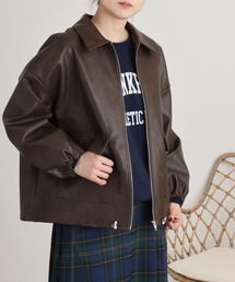 ビンテージフェイクレザーステンカラーブルゾン