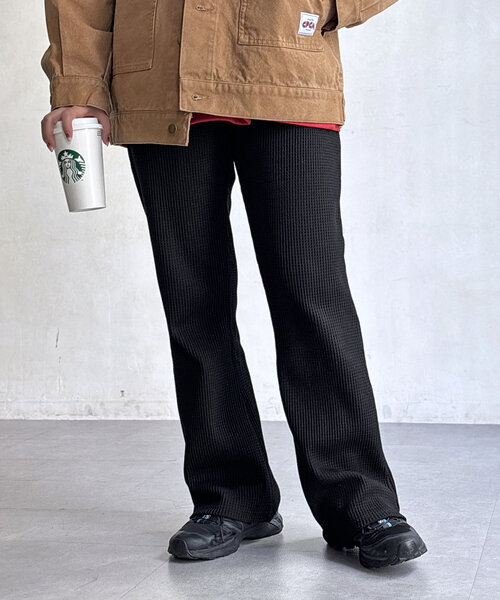 CPCM（シーピーシーエム）の「【マイナス3キロ見え！】ワッフルフレアパンツ（その他パンツ・レディース・ブラック/グレー/グリーン/レッド/ネイビー・MEDIUM/LARGE）」の9枚目の写真