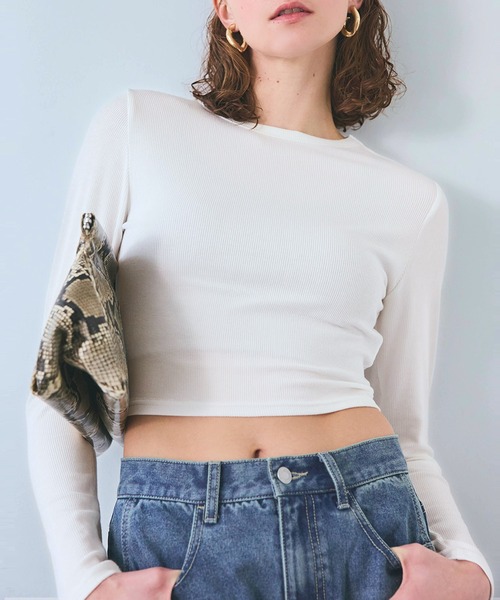 coca(coca)(コカ)の「【WEB限定セール】リブテレコクロップドトップス(ニット/セーター・レディース・グレー/ホワイト/ピンク/ブラック・S/L/M)」の2枚目の写真