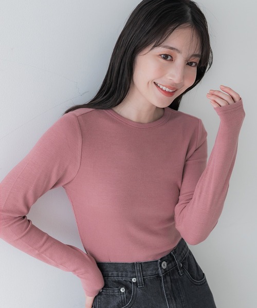 coca(coca)(コカ)の「【WEB限定セール】リブテレコクロップドトップス(ニット/セーター・レディース・グレー/ホワイト/ピンク/ブラック・S/L/M)」の4枚目の写真