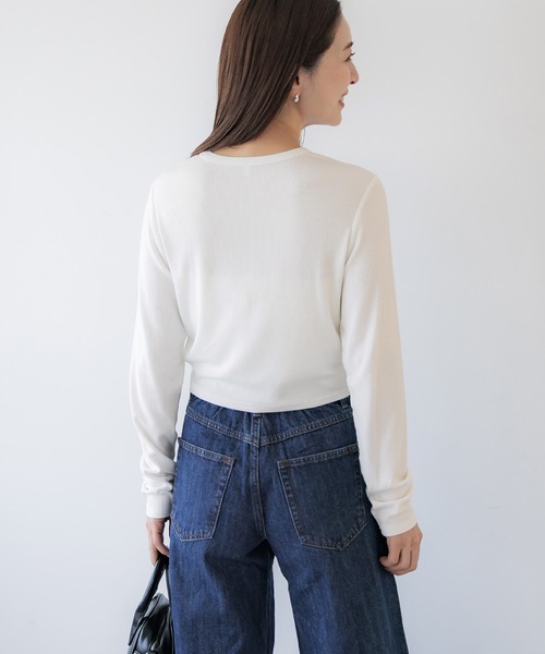 coca(coca)(コカ)の「【WEB限定セール】リブテレコクロップドトップス(ニット/セーター・レディース・グレー/ホワイト/ピンク/ブラック・S/L/M)」の6枚目の写真