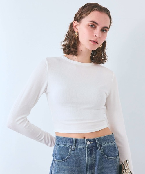 coca(coca)(コカ)の「【WEB限定セール】リブテレコクロップドトップス(ニット/セーター・レディース・グレー/ホワイト/ピンク/ブラック・S/L/M)」の12枚目の写真