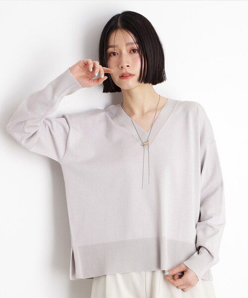 THE SHOP TK （ザ ショップ ティーケー ）の「【毛玉になりにくい】さらっとキレイVネックニット/洗濯機OK（ニット/セーター・レディース・アイボリー/サックスブルー/ブラック/ピンク系1/ライトグレー・12/13）」の3枚目の写真