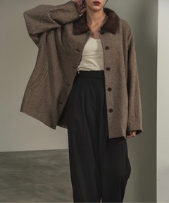 セール】2way fur midi check coat / 2wayファーミディチェックコート