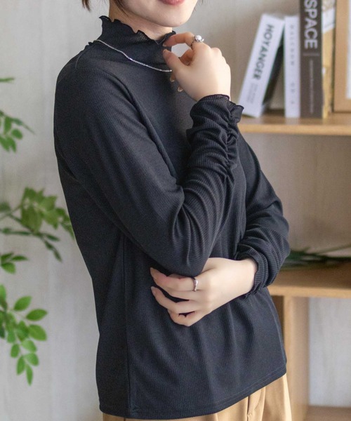 NAVY(ネイビー)の「nAvy シアーリブハイネック(Tシャツ/カットソー・レディース・ブラック/オフホワイト・M/L)」の2枚目の写真
