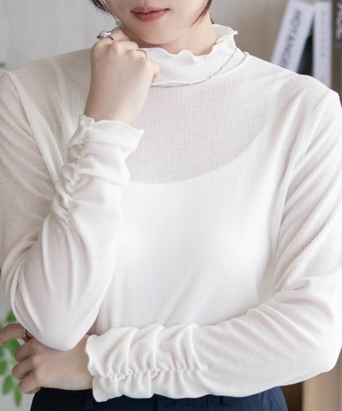 NAVY(ネイビー)の「nAvy シアーリブハイネック(Tシャツ/カットソー・レディース・ブラック/オフホワイト・M/L)」の6枚目の写真