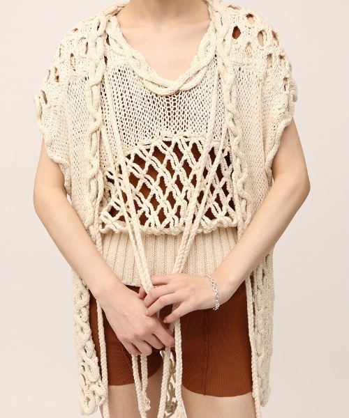 leinwande(ラインヴァンド)の「Mix Yarn Crochet Vest / ミックスヤーンクロシェベスト(ベスト・レディース・ホワイト/ブラック/イエロー・ONE SIZE)」の8枚目の写真