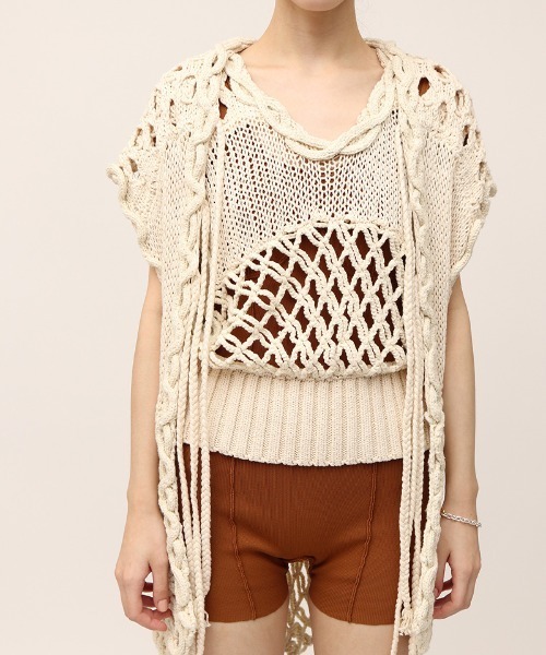 leinwande(ラインヴァンド)の「Mix Yarn Crochet Vest / ミックスヤーンクロシェベスト(ベスト・レディース・ホワイト/ブラック/イエロー・ONE SIZE)」の9枚目の写真