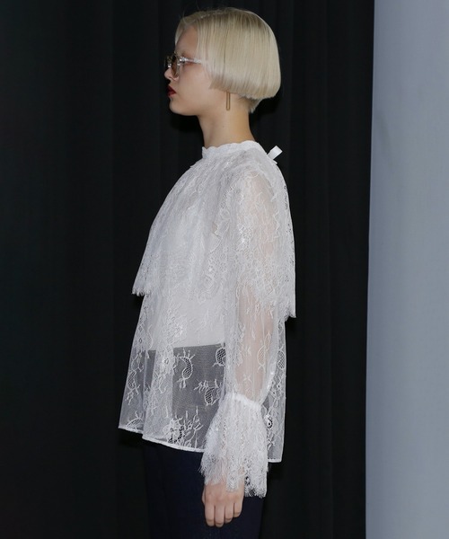 ROSE BUD（ローズバッド）の「(mici)レースケープブラウス（シャツ/ブラウス・レディース・ホワイト/ブラック・ONE SIZE）」の6枚目の写真