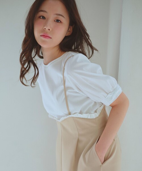 Feroux（フェルゥ）の「パフスリーブリボン Tシャツ（Tシャツ/カットソー・レディース・スカイブルー系/ピンク系/ホワイト系1/ホワイト系・F）」の2枚目の写真