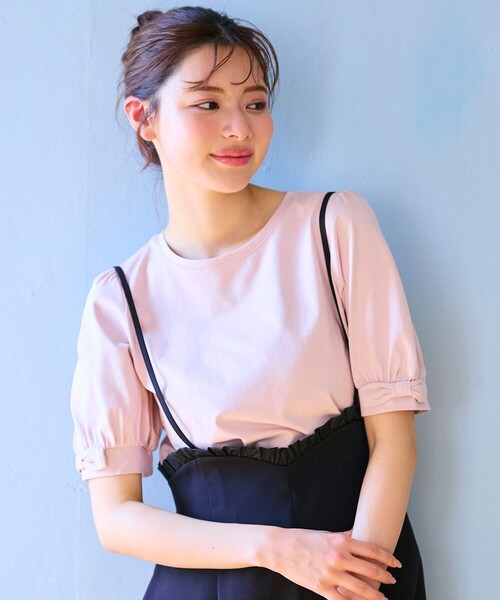 Feroux（フェルゥ）の「パフスリーブリボン Tシャツ（Tシャツ/カットソー・レディース・スカイブルー系/ピンク系/ホワイト系1/ホワイト系・F）」の4枚目の写真