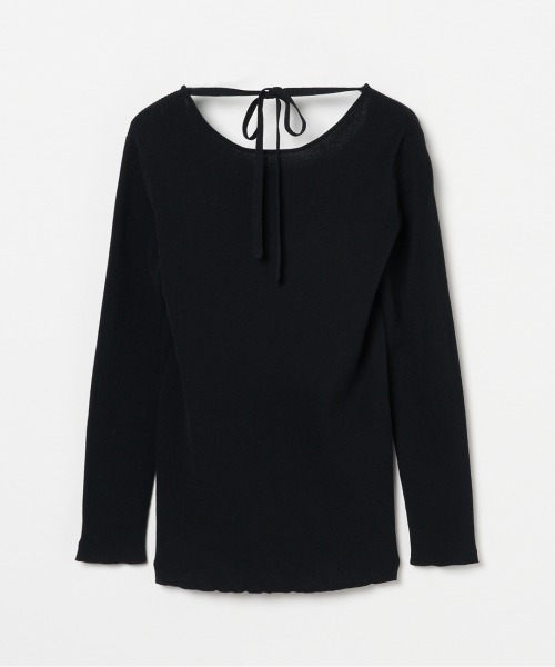 HELIOPOLE（エリオポール）の「BACK RIBBON RIB KNIT（Tシャツ/カットソー・レディース・ブラック/ピンク・38）」の4枚目の写真