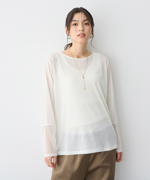 anyfee(エニフィー)の「【anyfee/プラスサイズ】天竺編み袖チュールカットソー(Tシャツ/カットソー・レディース・オフホワイト/ブラック・4L/5L/LL/3L)」の7枚目の写真