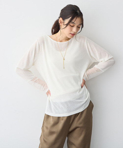 anyfee(エニフィー)の「【anyfee/プラスサイズ】天竺編み袖チュールカットソー(Tシャツ/カットソー・レディース・オフホワイト/ブラック・4L/5L/LL/3L)」の8枚目の写真