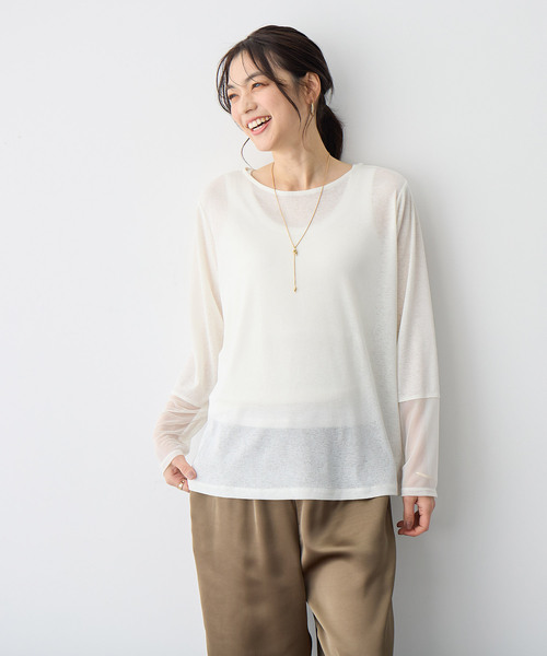 anyfee(エニフィー)の「【anyfee/プラスサイズ】天竺編み袖チュールカットソー(Tシャツ/カットソー・レディース・オフホワイト/ブラック・4L/5L/LL/3L)」の9枚目の写真