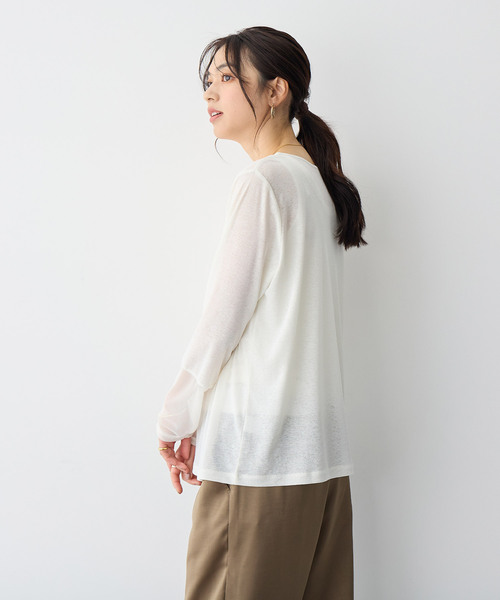 anyfee(エニフィー)の「【anyfee/プラスサイズ】天竺編み袖チュールカットソー(Tシャツ/カットソー・レディース・オフホワイト/ブラック・4L/5L/LL/3L)」の10枚目の写真