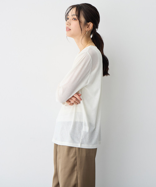 anyfee(エニフィー)の「【anyfee/プラスサイズ】天竺編み袖チュールカットソー(Tシャツ/カットソー・レディース・オフホワイト/ブラック・4L/5L/LL/3L)」の11枚目の写真