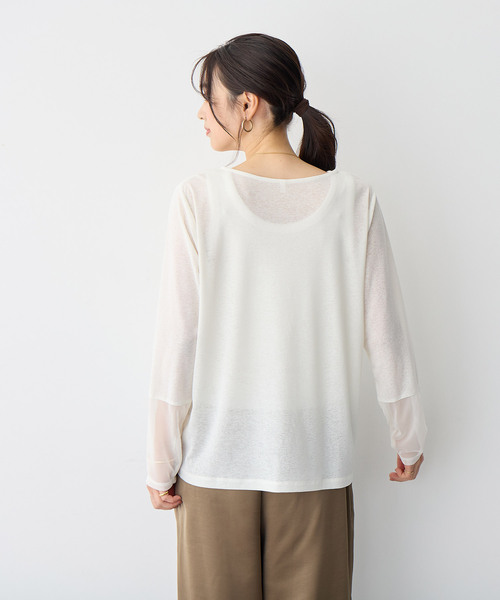 anyfee(エニフィー)の「【anyfee/プラスサイズ】天竺編み袖チュールカットソー(Tシャツ/カットソー・レディース・オフホワイト/ブラック・4L/5L/LL/3L)」の12枚目の写真
