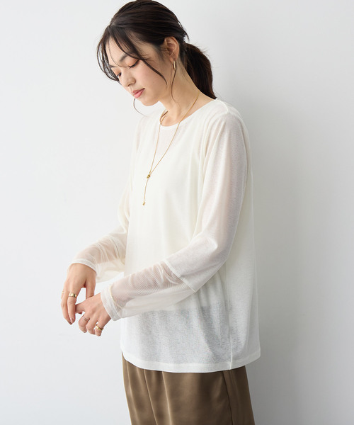 anyfee(エニフィー)の「【anyfee/プラスサイズ】天竺編み袖チュールカットソー(Tシャツ/カットソー・レディース・オフホワイト/ブラック・4L/5L/LL/3L)」の14枚目の写真