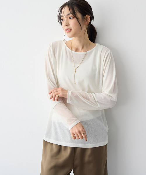 anyfee(エニフィー)の「【anyfee/プラスサイズ】天竺編み袖チュールカットソー(Tシャツ/カットソー・レディース・オフホワイト/ブラック・4L/5L/LL/3L)」の15枚目の写真