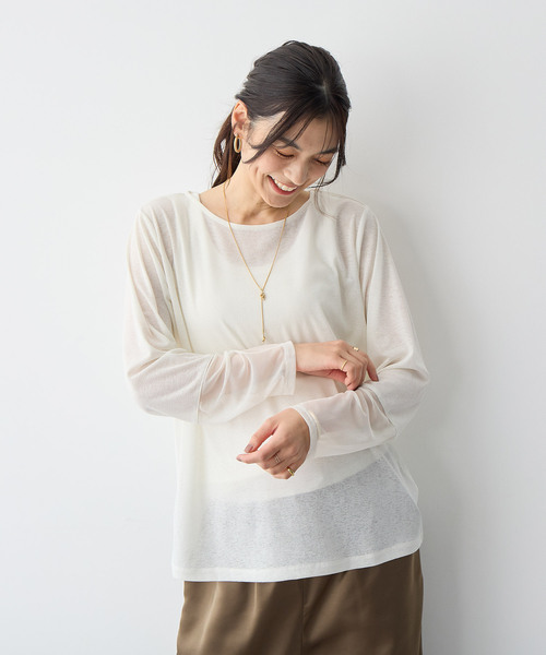 anyfee(エニフィー)の「【anyfee/プラスサイズ】天竺編み袖チュールカットソー(Tシャツ/カットソー・レディース・オフホワイト/ブラック・4L/5L/LL/3L)」の16枚目の写真