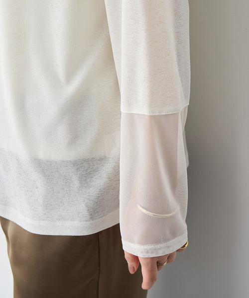 anyfee(エニフィー)の「【anyfee/プラスサイズ】天竺編み袖チュールカットソー(Tシャツ/カットソー・レディース・オフホワイト/ブラック・4L/5L/LL/3L)」の17枚目の写真