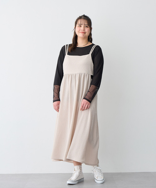 anyfee(エニフィー)の「【anyfee/プラスサイズ】天竺編み袖チュールカットソー(Tシャツ/カットソー・レディース・オフホワイト/ブラック・4L/5L/LL/3L)」の18枚目の写真