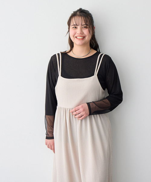 anyfee(エニフィー)の「【anyfee/プラスサイズ】天竺編み袖チュールカットソー(Tシャツ/カットソー・レディース・オフホワイト/ブラック・4L/5L/LL/3L)」の3枚目の写真