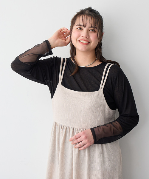 anyfee(エニフィー)の「【anyfee/プラスサイズ】天竺編み袖チュールカットソー(Tシャツ/カットソー・レディース・オフホワイト/ブラック・4L/5L/LL/3L)」の5枚目の写真