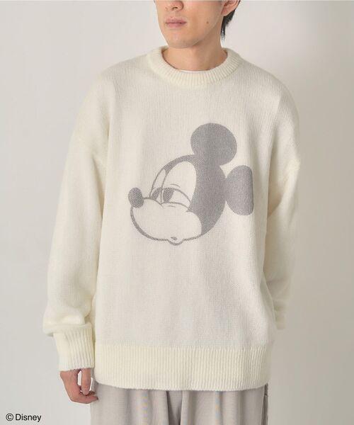 ニット セーター Disney/ディズニー 透かし編みプリントニットプルオーバー「ユニセックス」 レディース メンズ Disney ニット セーター Disney/ディズニー 透かし編みプリント