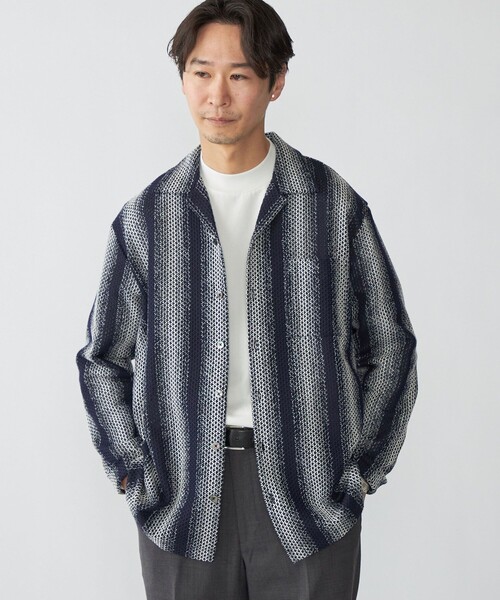 SHIPS（シップス）の「SHIPS: ハニカム メッシュ シャツ アウター（シャツ/ブラウス・メンズ・ベージュ/ネイビー・MEDIUM/LARGE/SMALL）」の2枚目の写真