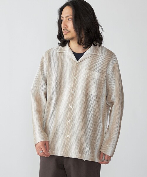 SHIPS（シップス）の「SHIPS: ハニカム メッシュ シャツ アウター（シャツ/ブラウス・メンズ・ベージュ/ネイビー・MEDIUM/LARGE/SMALL）」の12枚目の写真