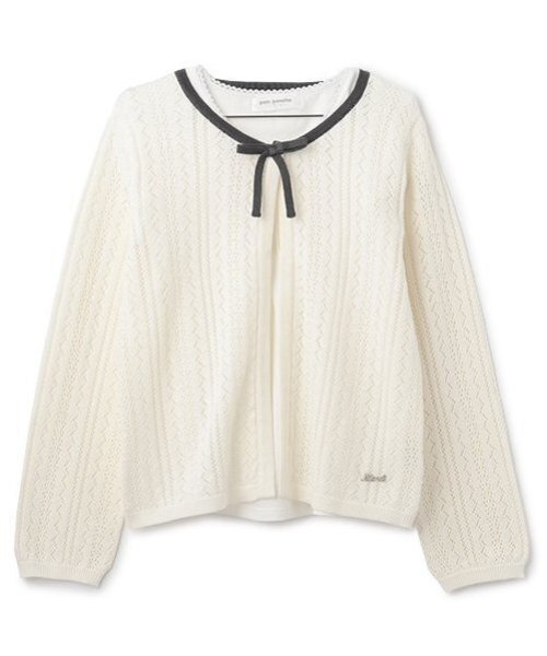 pom ponette junior(ポンポネットジュニア)の「透かし編みカーデ+Tブラウスセット(カーディガン/ボレロ・キッズ・サックスブルー/アイボリー・L:160cm/S:140cm/M:150cm/LL(165cm))」の13枚目の写真