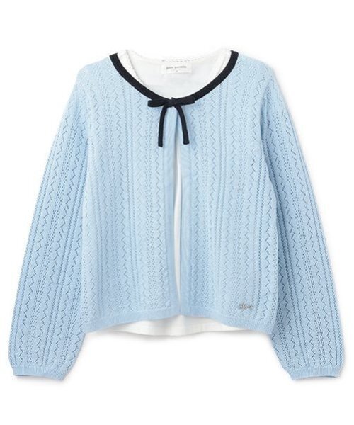 pom ponette junior(ポンポネットジュニア)の「透かし編みカーデ+Tブラウスセット(カーディガン/ボレロ・キッズ・サックスブルー/アイボリー・L:160cm/S:140cm/M:150cm/LL(165cm))」の14枚目の写真