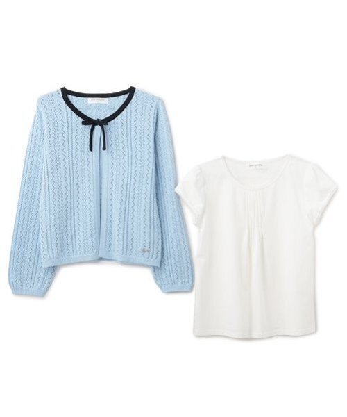 pom ponette junior(ポンポネットジュニア)の「透かし編みカーデ+Tブラウスセット(カーディガン/ボレロ・キッズ・サックスブルー/アイボリー・L:160cm/S:140cm/M:150cm/LL(165cm))」の16枚目の写真