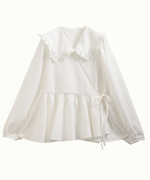 Fit more(フィットモア)の「スカラップフリルカラーカシュクールブラウス(シャツ/ブラウス・レディース・ホワイト/ネイビー/ピンク・FREE)」の19枚目の写真