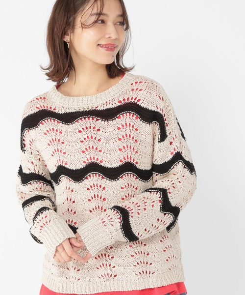 studio CLIP(スタディオクリップ)の「3ゲージウェーブボーダープルオーバー(ニット/セーター・レディース・アイボリー/ネイビー・FREE)」の2枚目の写真
