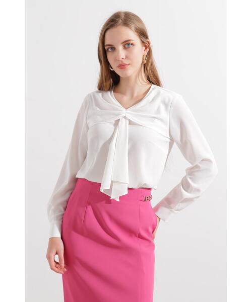 PINKY&DIANNE（ピンキーアンドダイアン）の「◆ギャザーボウタイブラウス（シャツ/ブラウス・レディース・ピンク/ホワイト/ネイビー・38）」の18枚目の写真