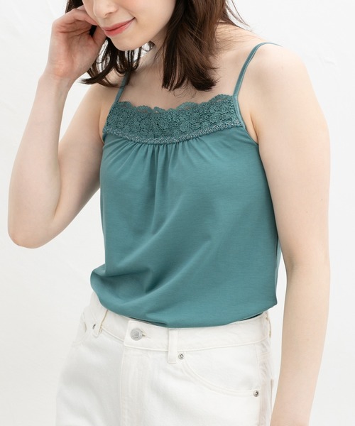 Honeys（ハニーズ）の「【吸水速乾・ＵＶカット】レースキャミソール（キャミソール・レディース・オフホワイト/ブラック/ネイビー/ラベンダー/ダークブラウン/ピンク/ダークグリーン系・L/LL/M/S）」の4枚目の写真