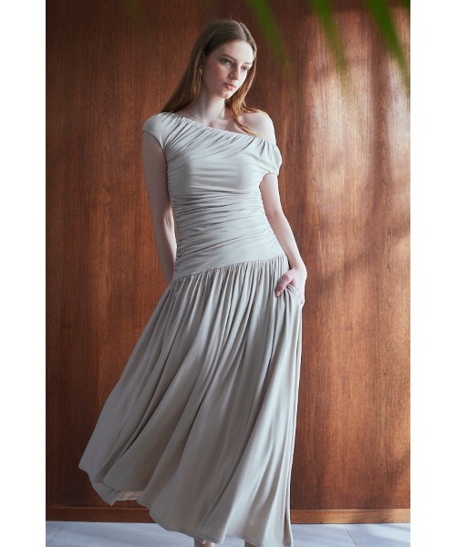 Gabin Dress オフショルドレープカットドレス（ワンピース