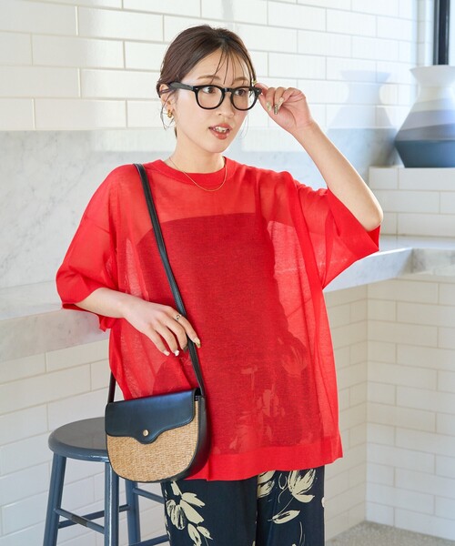 FREAK'S STORE(フリークスストア)の「限定展開 ハンド ウォッシャブル リネン ミックス シアー 半袖 TEE(ニット/セーター・レディース・イエロー/ベージュ/ネイビー/ライトグレー/レッド/ブラック/サックスブルー/ナチュラル・フリ-)」の14枚目の写真