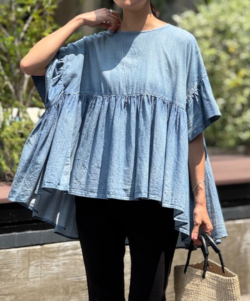 BEARDSLEY(ビアズリー)の「シフォンデニムギャザーシャツ(シャツ/ブラウス・レディース・サックスブルー・FREE)」の5枚目の写真