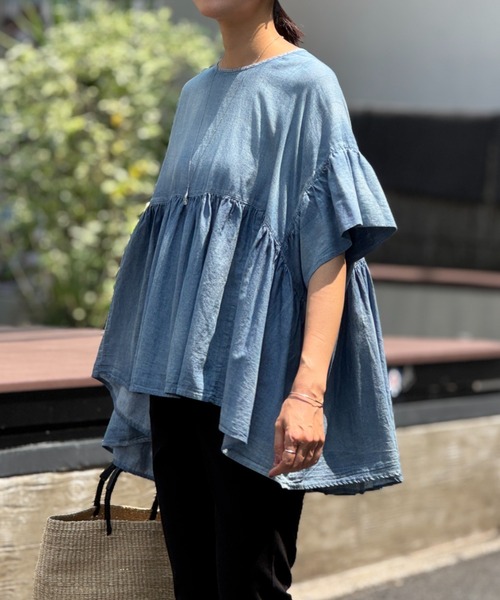 BEARDSLEY(ビアズリー)の「シフォンデニムギャザーシャツ(シャツ/ブラウス・レディース・サックスブルー・FREE)」の6枚目の写真
