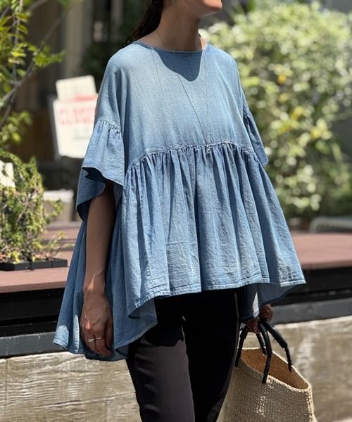 BEARDSLEY(ビアズリー)の「シフォンデニムギャザーシャツ(シャツ/ブラウス・レディース・サックスブルー・FREE)」の8枚目の写真