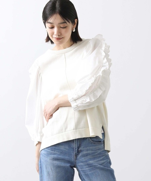 Torrazzo Donna(トラッゾドンナ)の「ニット×フリルパフ7分ニット(ニット/セーター・レディース・アイボリー/ブラック×ホワイト・FREE)」の22枚目の写真