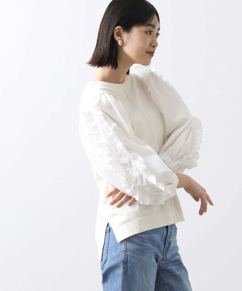Torrazzo Donna(トラッゾドンナ)の「ニット×フリルパフ7分ニット(ニット/セーター・レディース・アイボリー/ブラック×ホワイト・FREE)」の21枚目の写真