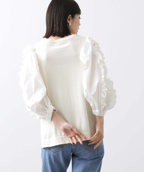 Torrazzo Donna(トラッゾドンナ)の「ニット×フリルパフ7分ニット(ニット/セーター・レディース・アイボリー/ブラック×ホワイト・FREE)」の20枚目の写真