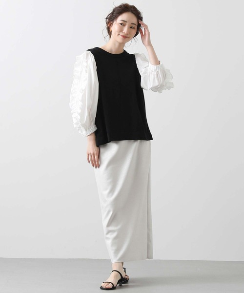 Torrazzo Donna(トラッゾドンナ)の「ニット×フリルパフ7分ニット(ニット/セーター・レディース・アイボリー/ブラック×ホワイト・FREE)」の18枚目の写真