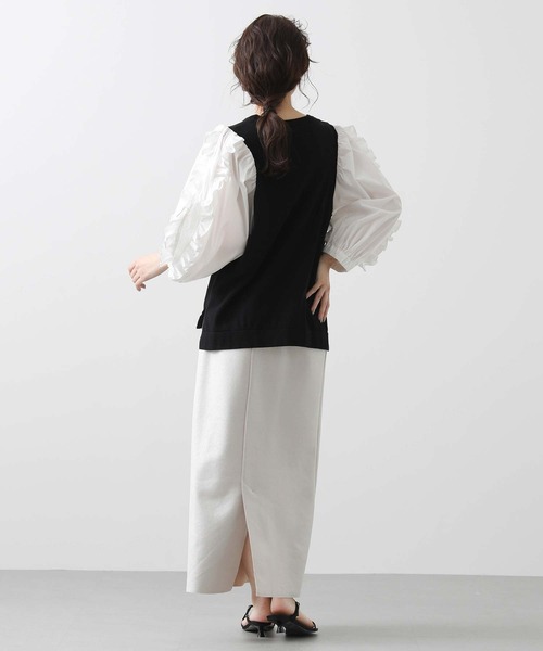 Torrazzo Donna(トラッゾドンナ)の「ニット×フリルパフ7分ニット(ニット/セーター・レディース・アイボリー/ブラック×ホワイト・FREE)」の16枚目の写真
